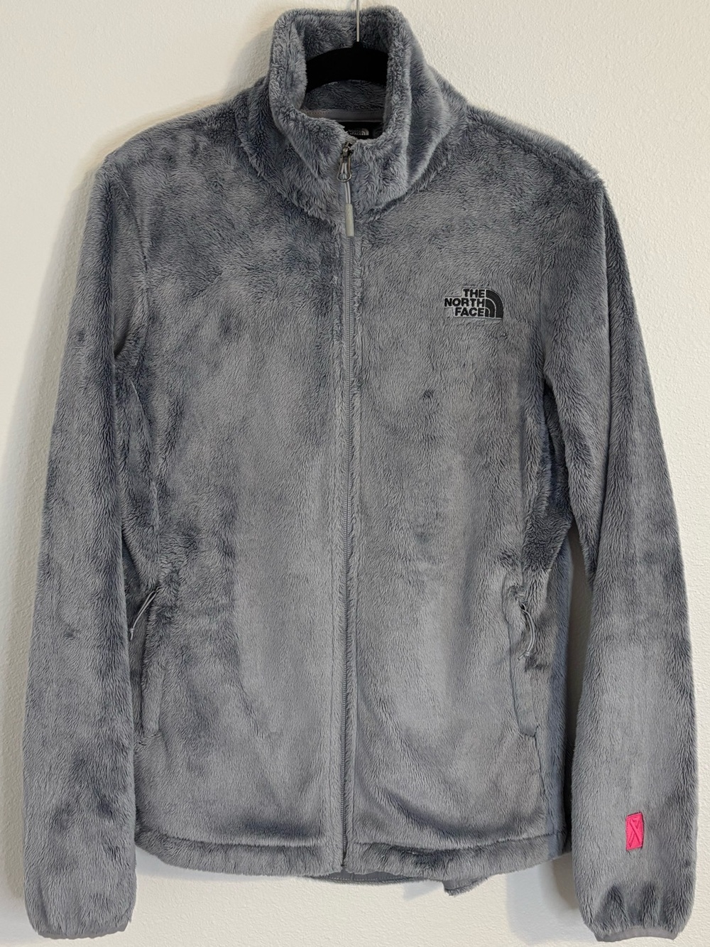 The North Face Osito Cozy Plush Fleece Jacket Gray Pink Ribbon Women’s S